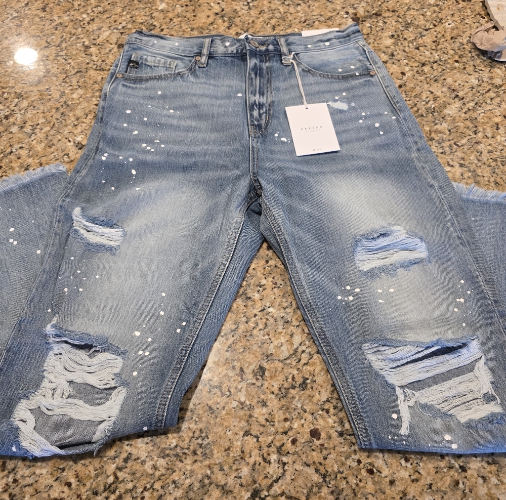 Kancan - Oceana High Rise Slim Straight Jeans| Size 7/27 |SPLATTER| New With TAG